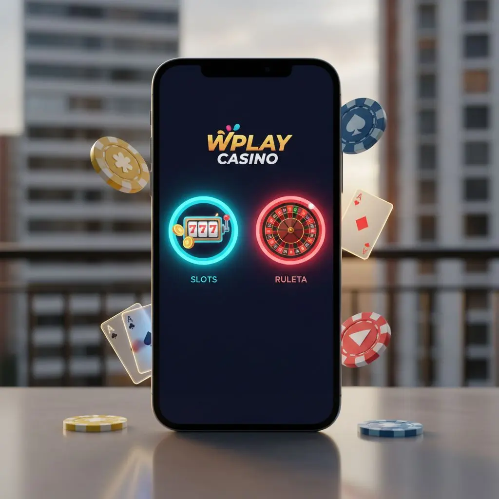 Interfaz principal de la app Wplay con juegos de casino presentados en un smartphone