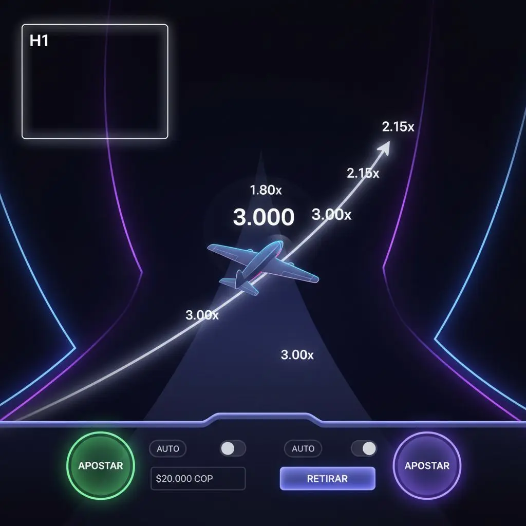 Interfaz moderna de Aviator en Wplay con animación de avión y controles resaltados