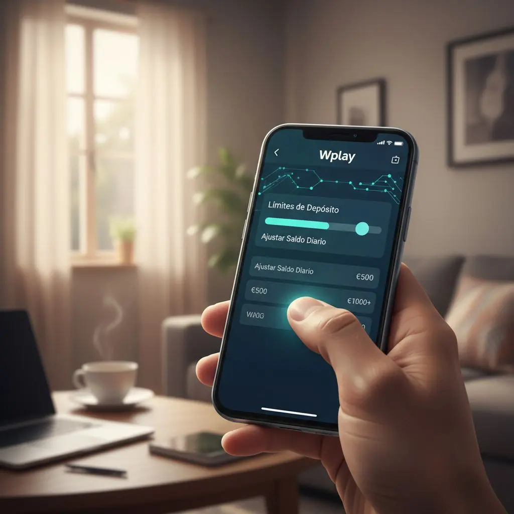 Mano configurando límites de depósito en la app de Wplay para juego responsable