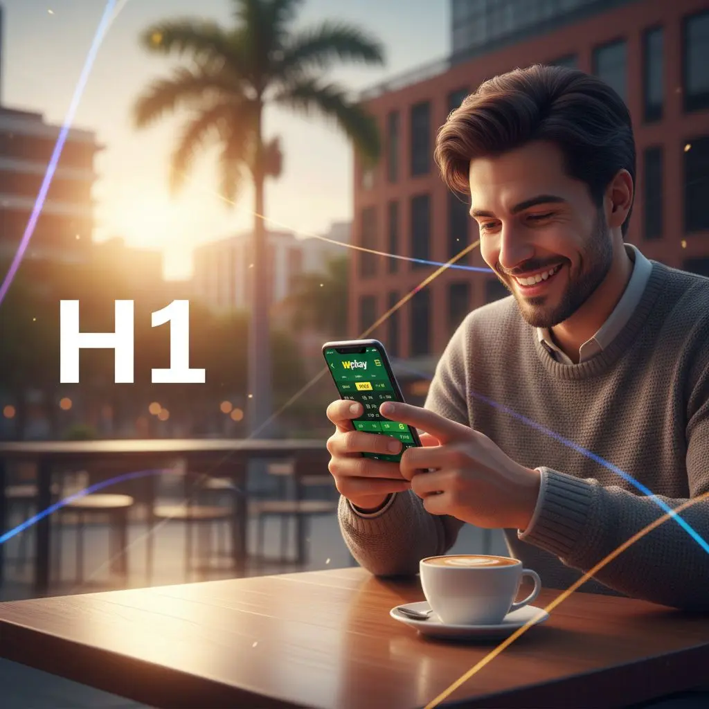 Banner de usuario colombiano usando Wplay App en móvil en entorno urbano moderno