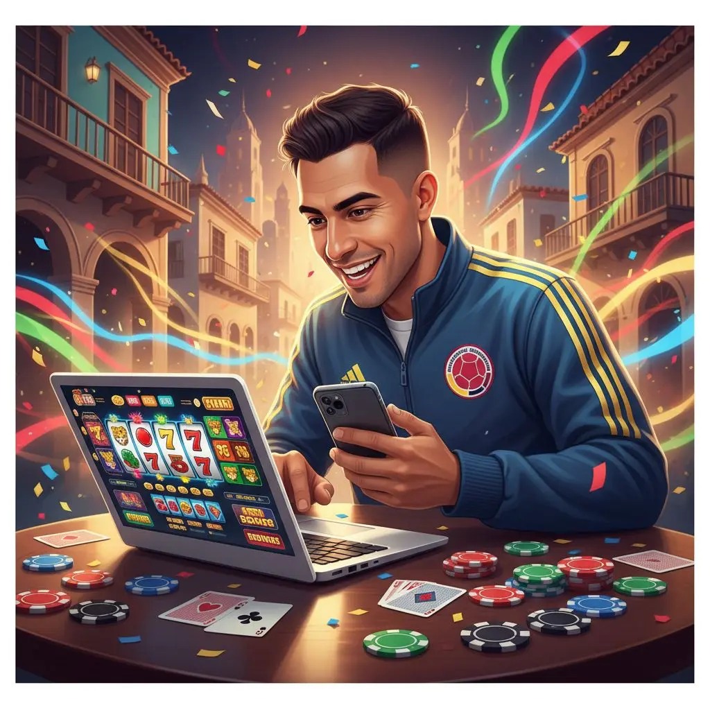 Jugador colombiano disfrutando de slots y casino online de Wplay